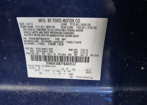 2015 Ford Flex Se из США, поврежденный, VIN 2FMGK5B87FBA04557